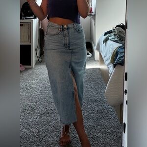 MNG denim midi skirt